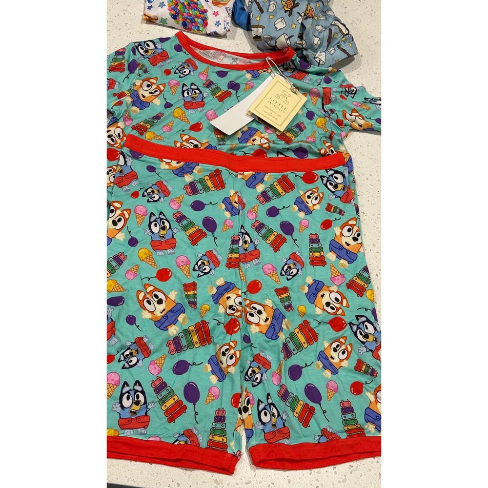 Little Snuggles Bluey Bingo Bamboo Pajama Set Teal Red 12T New